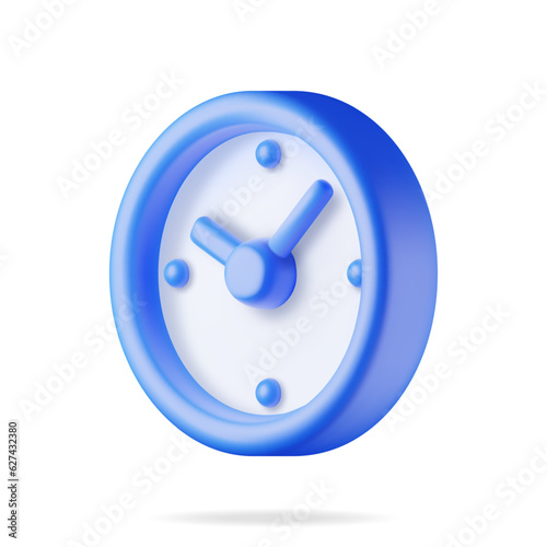 3D Simple Classic Round Wall Clock Isolated. Render Alarm Clock Icon. Measurement of Time, Deadline, Time-Keeping and Time Management Concept. Watch Symbol. Minimal Vector Illustration