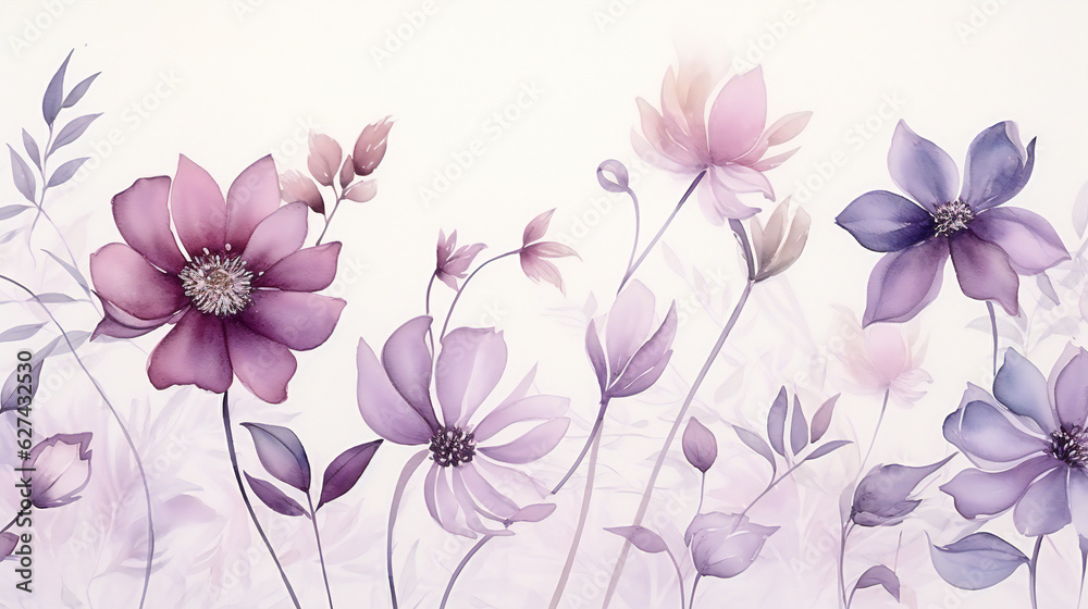 watercolor style floral background, violet