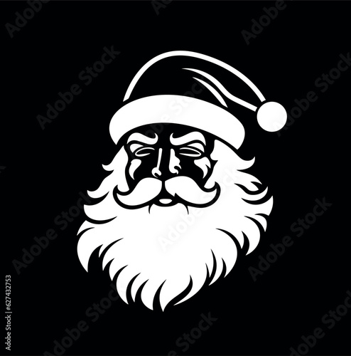 Vector isolated Santa Claus Father Christmas Saint Nicolas head face portrait stencil colorless black and white outline silhouette shadow shape