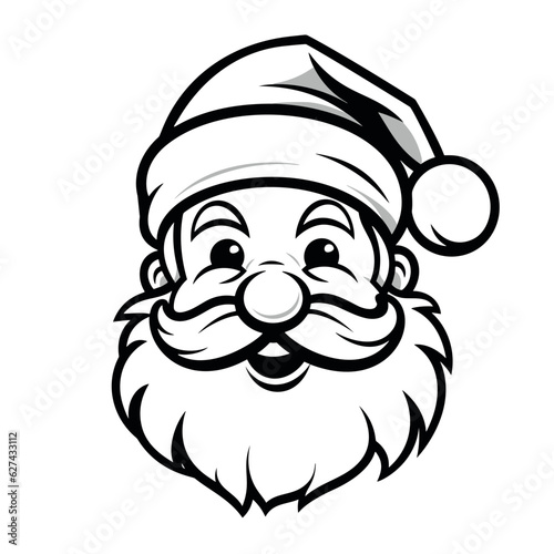Vector isolated Santa Claus Father Christmas Saint Nicolas head face portrait stencil colorless black and white outline silhouette shadow shape