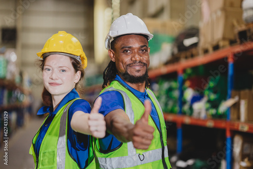 smart confident warehouse worker team portrait multiracial standing together happy smiling for industry labor enjoy working teamwork