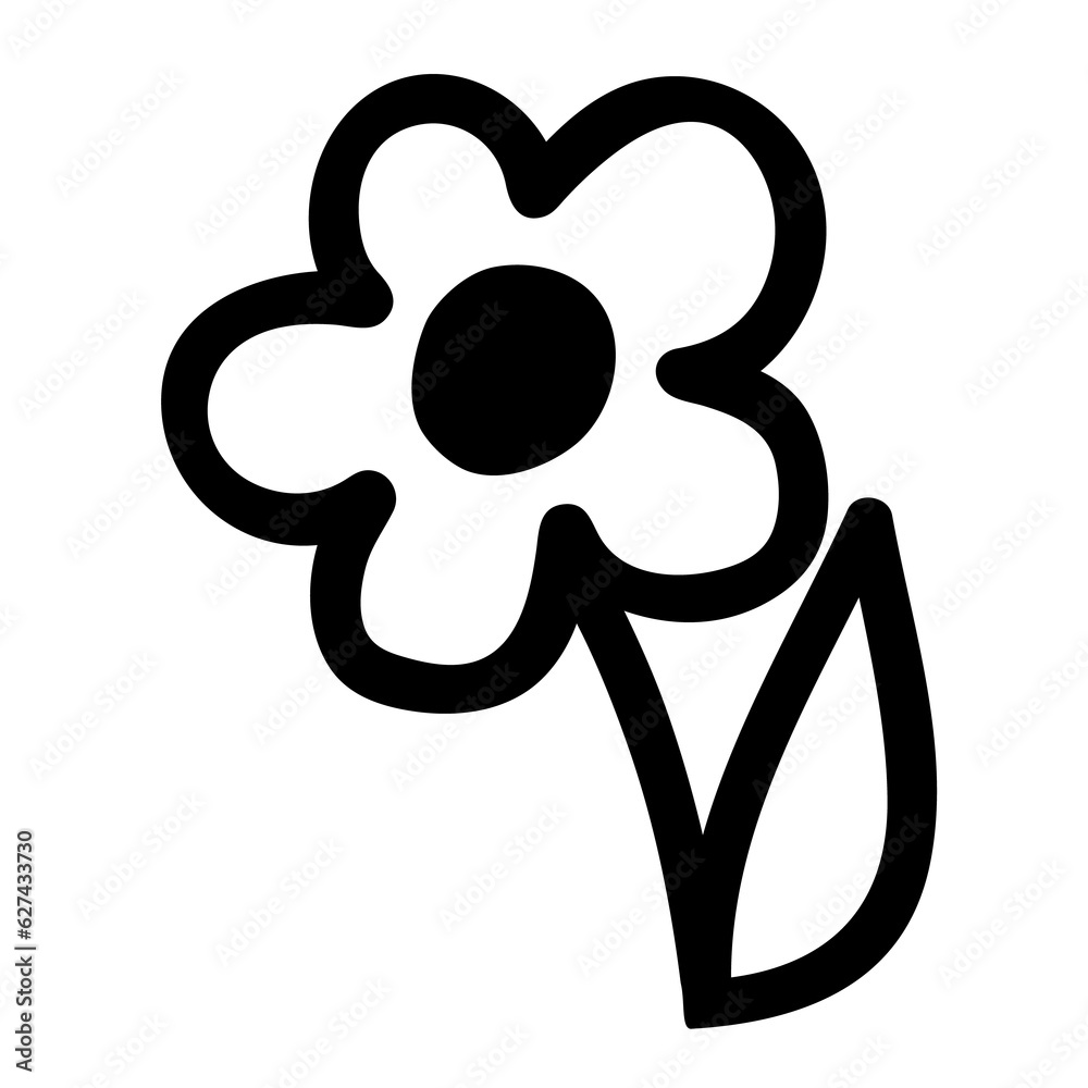 Flower doodle hand drawn with black line, png isolated on transparent background Flower doodle hand drawn with black line, png isolated on transparent background