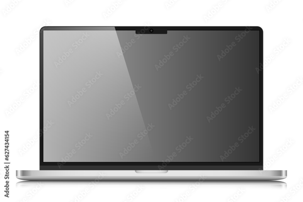 Realistic laptop layout with a silver case. A laptop with an empty gray