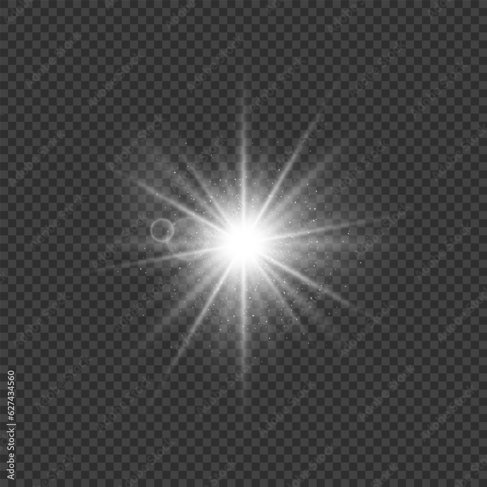 A sparkling and shining star, a bright flash of lights with radiation. A bright, sparkling white element with highlights and rays on a dark transparent background. Vector EPS 10. A sparkling and shining star, a bright flash of lights with radiation. A bright, sparkling white element with highlights and rays on a dark transparent background. Vector EPS 10.