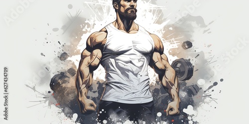 AI Generated. AI Generative. Handsome sport fit man. Gym workout healthy lifestyle strong power muscle motivation inspiration illustration of perfect body shape 