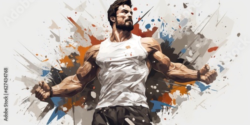 AI Generated. AI Generative. Handsome sport fit man. Gym workout healthy lifestyle strong power muscle motivation inspiration illustration of perfect body shape 