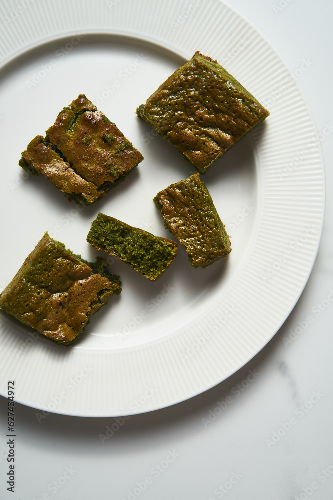 Matcha brownies. Twist on classic brownies recipe made with matcha powder and white chocolate. Moist and soft texture Matcha brownies. Twist on classic brownies recipe made with matcha powder and white chocolate. Moist and soft texture