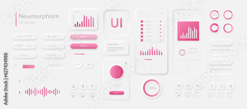 A set of user interface elements for a mobile application in white and pink style. User interface icons for the Internet, social networks and business. Vector illustration.