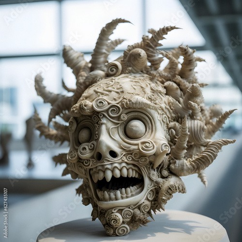 Eerie Shell Sculpture - AI-Generated Disturbing Portrait © Uolir
