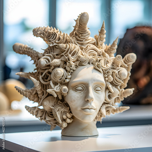 Eerie Shell Sculpture - AI-Generated Disturbing Portrait © Uolir