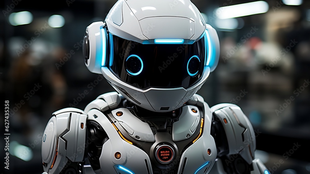 Artificial intelligence ai robot. Standing futuristic cyborg illuminated Artificial intelligence ai robot. Standing futuristic cyborg illuminated