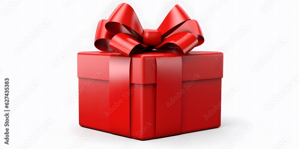Fototapeta premium Gift box with red ribbon isolated on transparent and white background. Png transparent