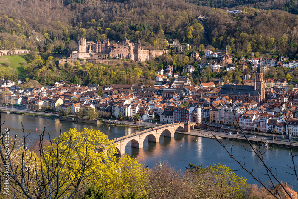 Heidelberg city in autumn season with view of the Heidelberg Castle and Old Bridge