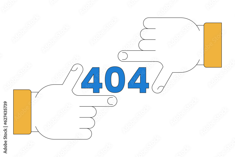 Finger frame error 404 flash message. Finger focus. Failed perspective. Focus failure. Empty state ui design. Page not found popup cartoon image. Vector flat illustration concept on white background
