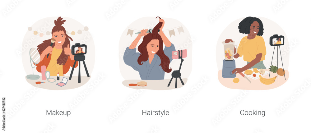 Giving Tutorial Image Video tutorials isolated cartoon vector illustration set. Cheerful ...