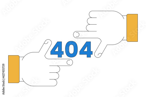 Finger frame error 404 flash message. Finger focus. Failed perspective. Focus failure. Empty state ui design. Page not found popup cartoon image. Vector flat illustration concept on white background