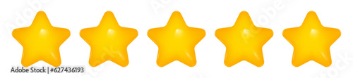 Five star rating, customer feedback concept. 5 yellow stars, glossy 3d vector illustration. Ranking, product rating, review. Top rated product