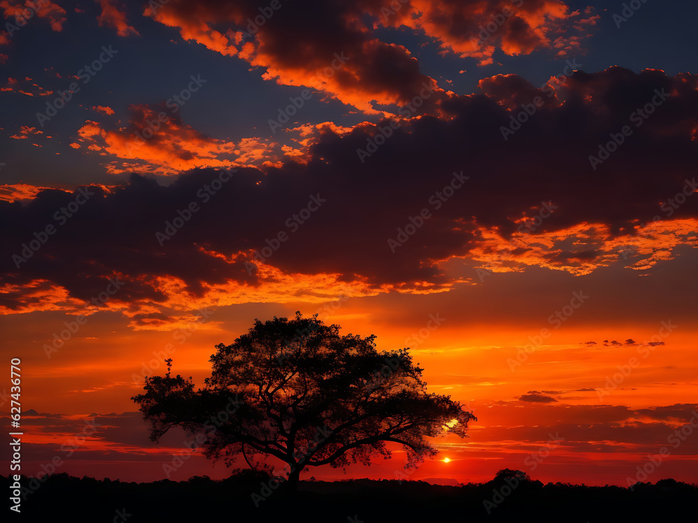sunset in the serengeti country Generative AI