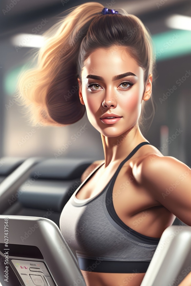 Athletic young woman running on a treadmill in the gym. Fitness and bodybuilding concept. Athletic young woman running on a treadmill in the gym. Fitness and bodybuilding concept.