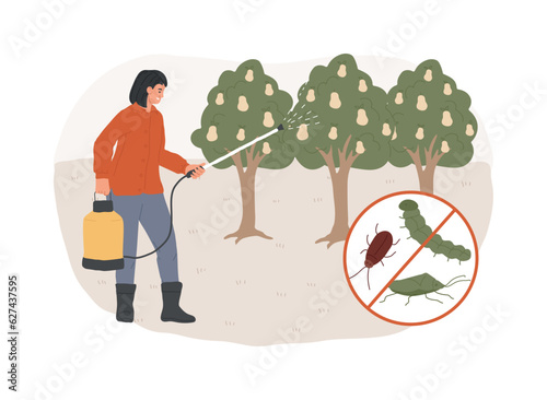 Garden pests isolated concept vector illustration. Garden maintenance, plant insects, spray insecticide, natural pesticides, harvest damage, viral disease, natural pest control vector concept.