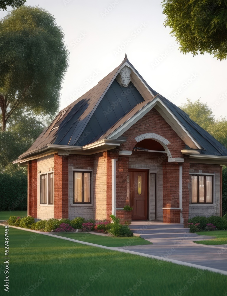 Wooden house in the park on a sunny day. 3d rendering Wooden house in the park on a sunny day. 3d rendering