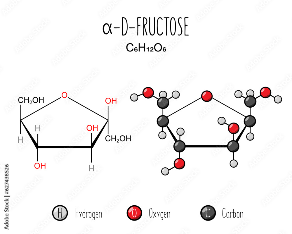 Alpha fructose skeletal and flat representation. Skeletal formula and ...