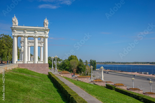 View of the embankment of the city of Volgograd on a sunny September day