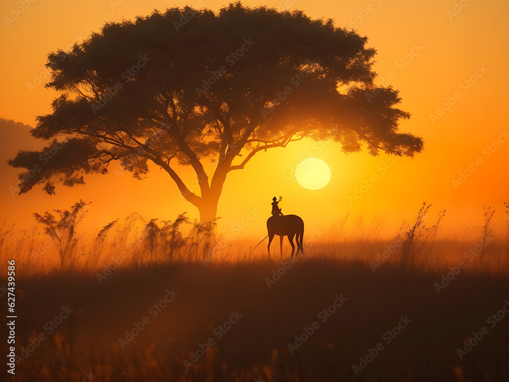 silhouette of a deer in sunset Generative AI