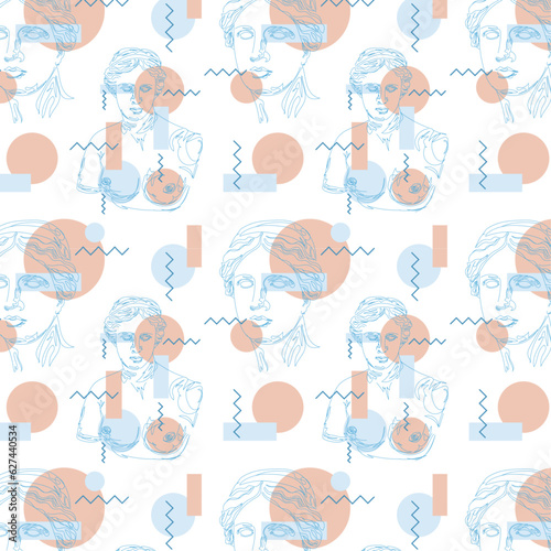 Greek classics of ancient Venus. Vector seamless pattern with mythical character of ancient greece. Hand drawn mythical trendy vector