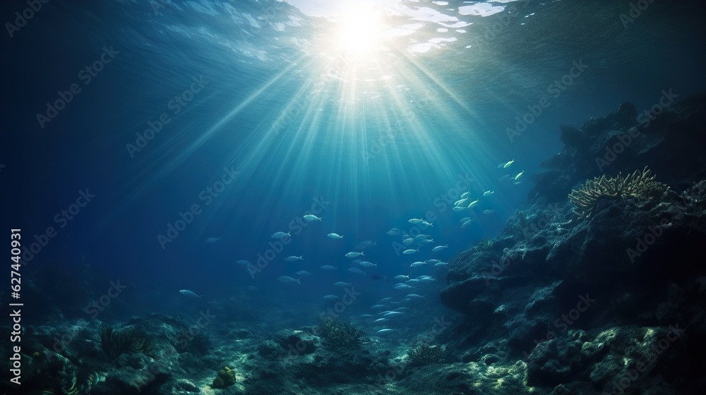 Underwater view of the sea. Underwater world.