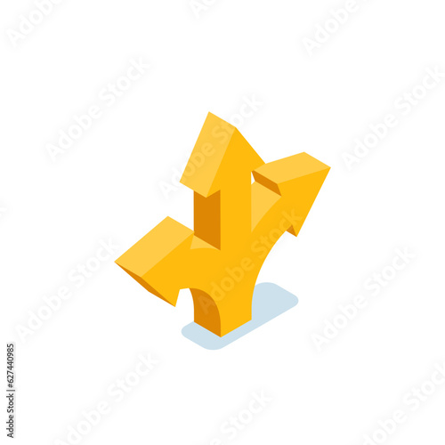 isometric divergence of three arrows icon in color on a white background, the direction of movement to success in business