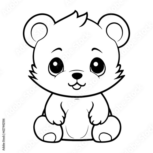 cute cartoon Baby Teddy Bear coloring page, doodle Coloring Book Page, outline black and white, coloring pages for kids and adults. Beautiful drawing of a bear for girls and boys. 