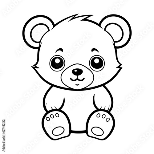 cute cartoon Baby Teddy Bear coloring page  doodle Coloring Book Page  outline black and white  coloring pages for kids and adults. Beautiful drawing of a bear for girls and boys. 