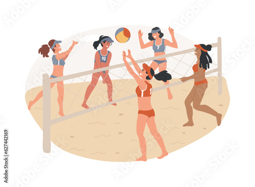 Volleyball isolated concept vector illustration. Beach volleyball competition, recreational sport, professional team, equipment, college tournament, watch world championship vector concept.