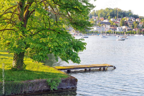 Traunsee mountain lake in Gmunden city, Austria, Europe. Austria landscape in Salzkammergut region. photo