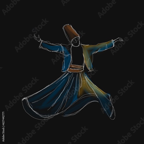 Happy Mevlana week. Whirling dervish illustration.
Muslim special day. Translate: Mevlana Celaleddin-i Rumi, 17 Aralik 1273 Mevlana Haftasi Turkey Konya, Şeb-i Arus. photo