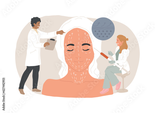 Face lifting isolated concept vector illustration. Rhytidectomy procedure, facelift surgery, face lifting service, non surgical anti age treatment, facial skin rejuvenation vector concept. photo