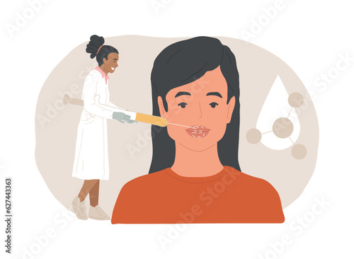 Lip injections isolated concept vector illustration. Filler cosmetic procedure, plump lips method, hyaluronic acid, improve appearance, facial plastic injection, botulinum toxin vector concept.