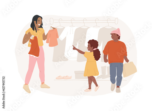 Kids fashion isolated concept vector illustration. Kids stylish outfit, baby style showroom, children clothes market, youth fashion industry, junior model, handmade accessories vector concept.