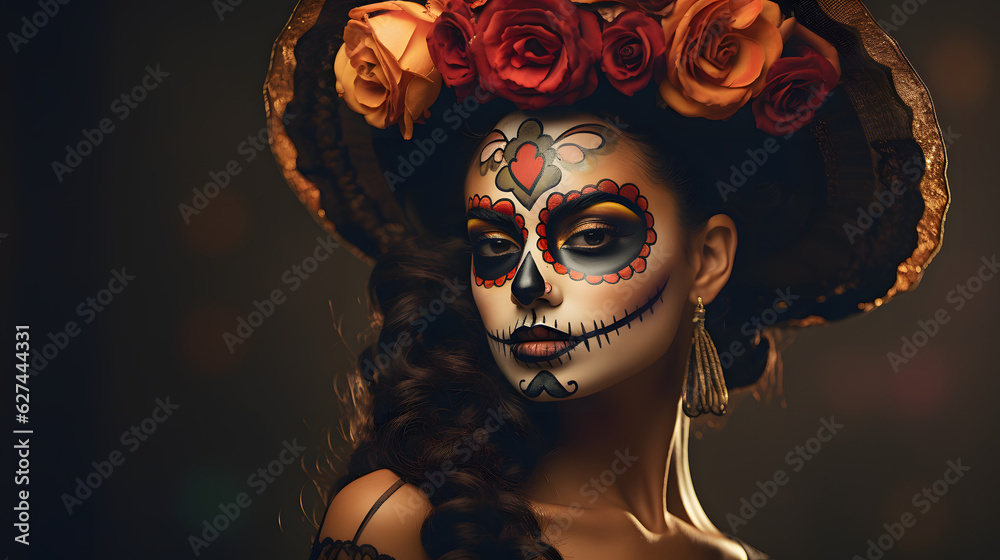 Junge Frau mit Día de Muertos Makeup / Mexikanisch Junge Frau mit Día de Muertos Makeup / Mexikanisch