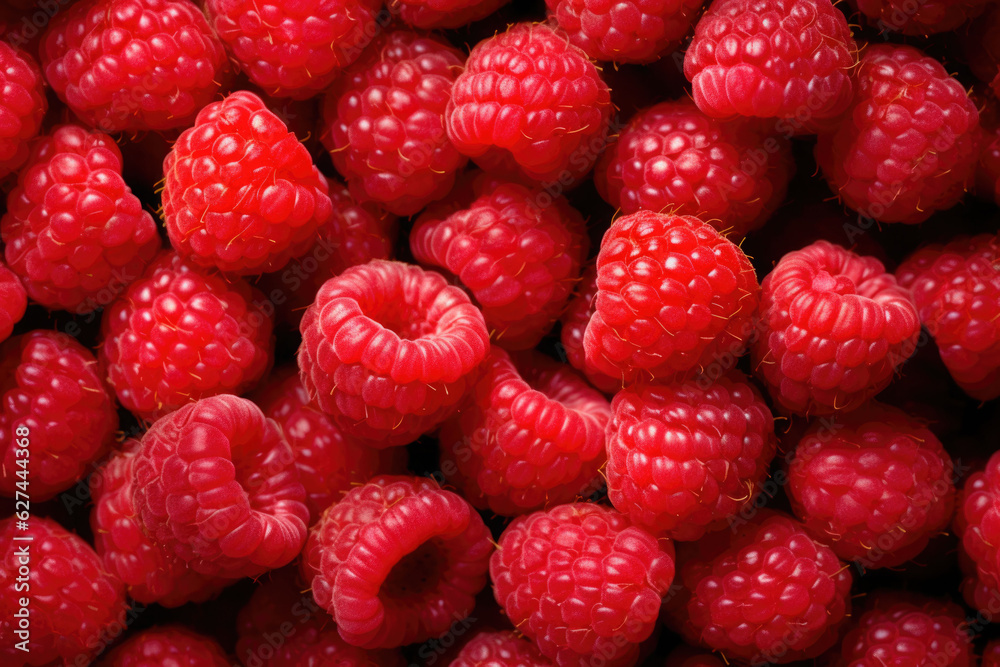 Background of fresh sweet red raspberries arranged together. Concept of healthy diet. Generative AI Background of fresh sweet red raspberries arranged together. Concept of healthy diet. Generative AI