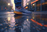 Closeup shot of a mans feet on a modern street. Generative AI