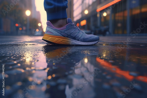 Closeup shot of a mans feet on a modern street. Generative AI