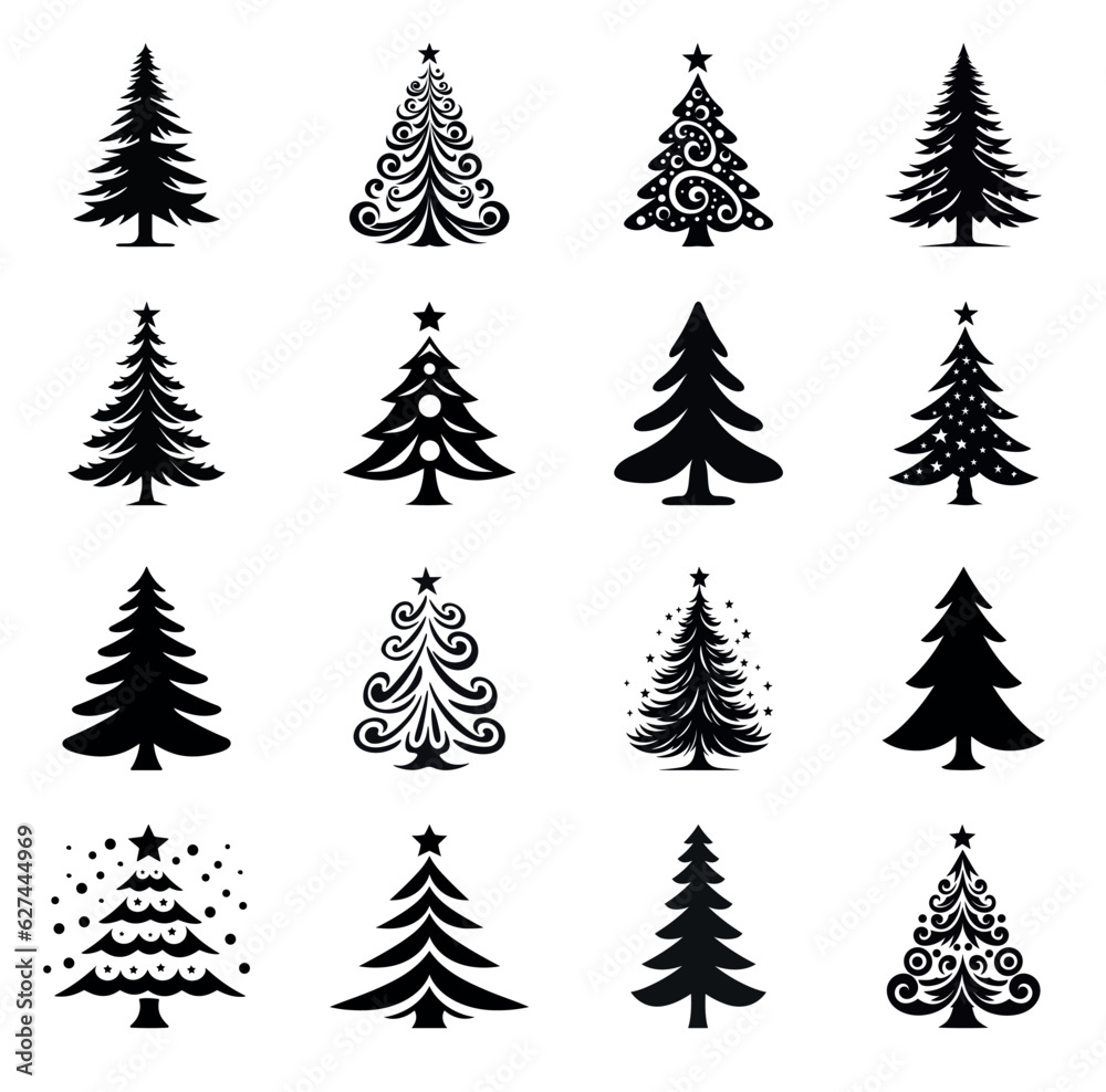 Collection of Christmas trees, modern flat design. Can be used for printed materials leaflets, posters, business cards or for web