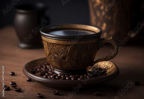 Cup of coffee decorated with gold