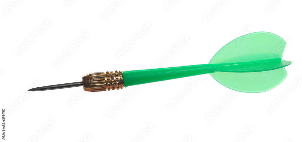 Green throwing dart isolated on white, clipping path 