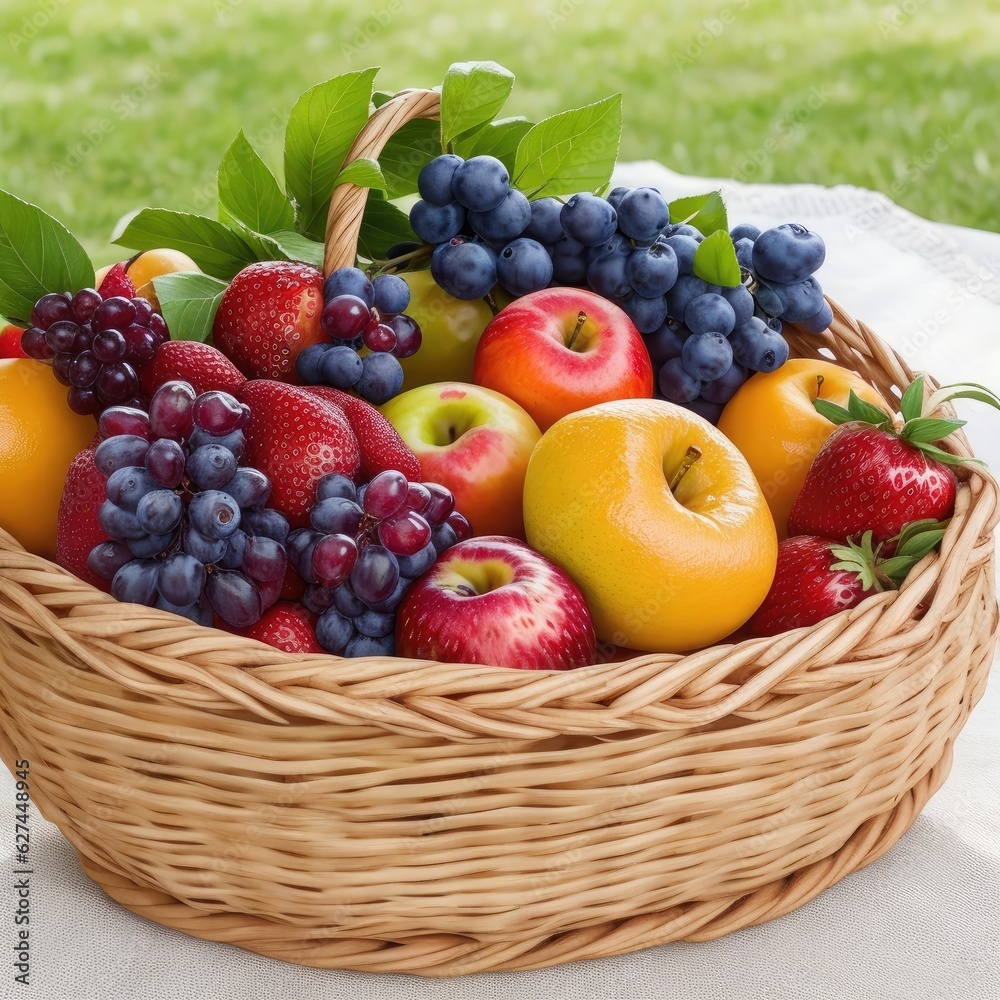 Healthy Harvest: Colorful Basket of Fresh Fruits