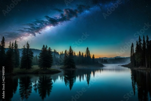 A bioluminescent forest under a starry night sky © MuhammadAnees