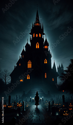castle in the night, horror mansion