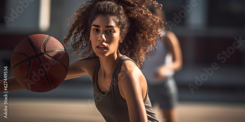 woman holding basketball, person of color © Zanni